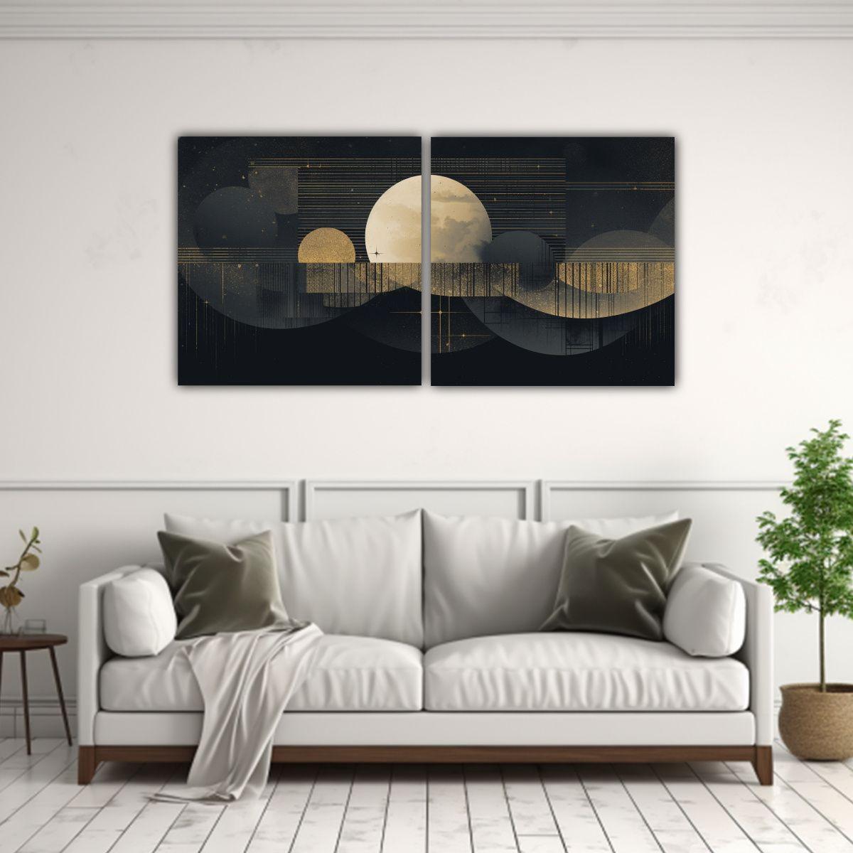 Luna Dorada Enmarcada Estilo Monocromático 80x40 Cm-2