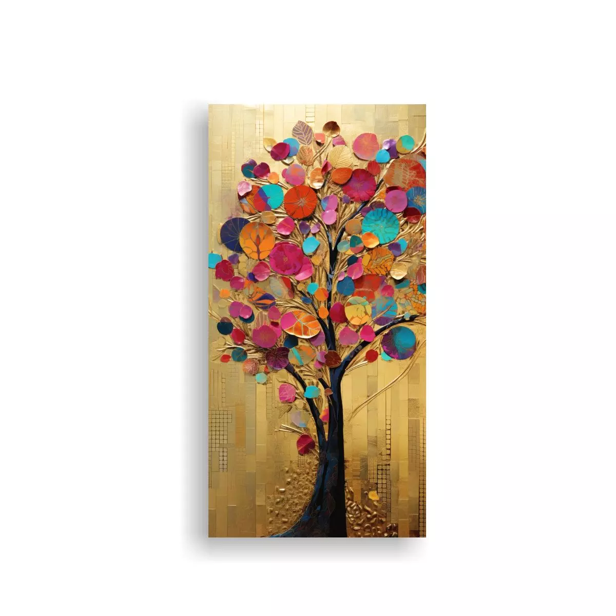 Pintura árbol Vibrante En Colores Y Dorado 40x80cm-0