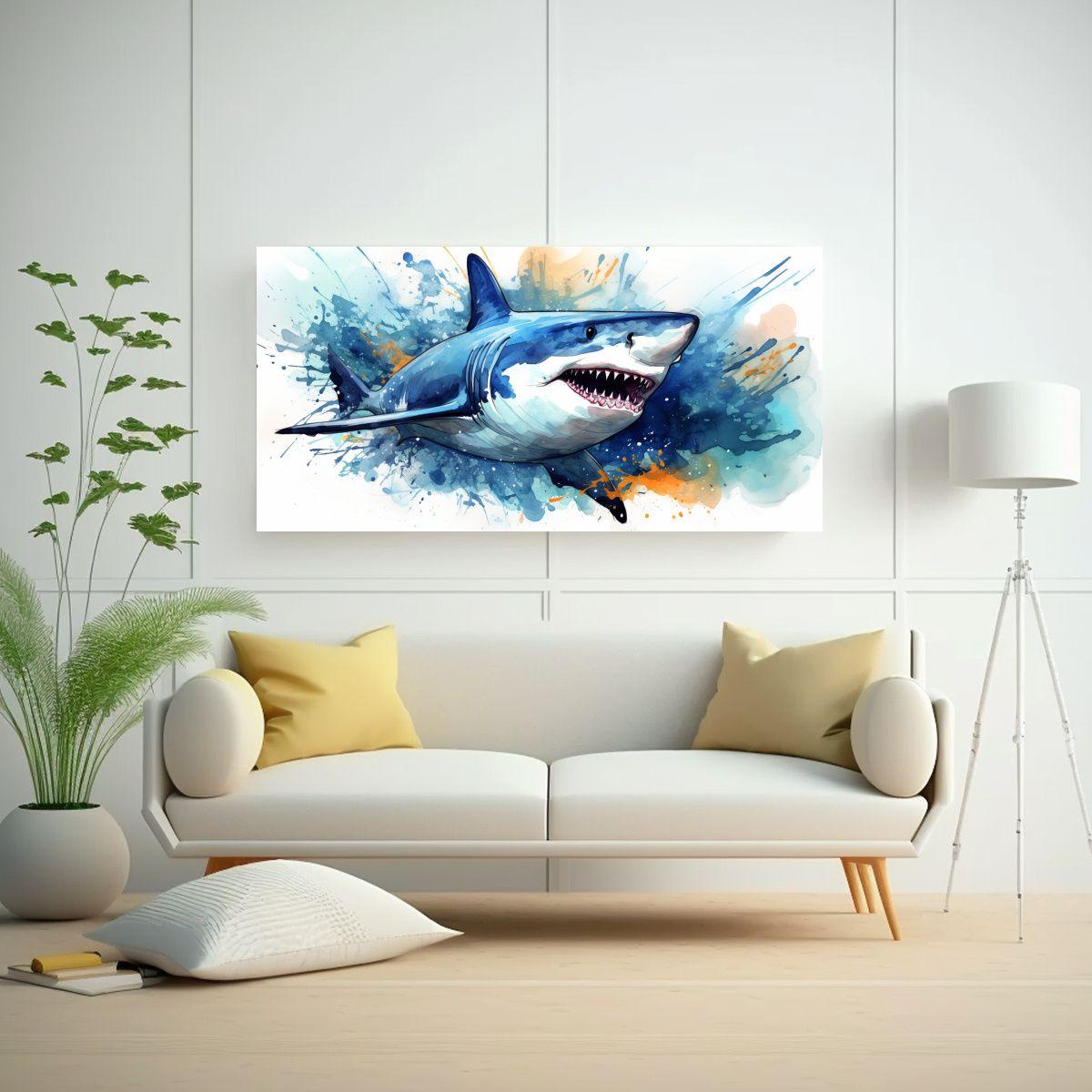 Cuadro Estilo Galería Económico: Tiburón En 80x40cm-2