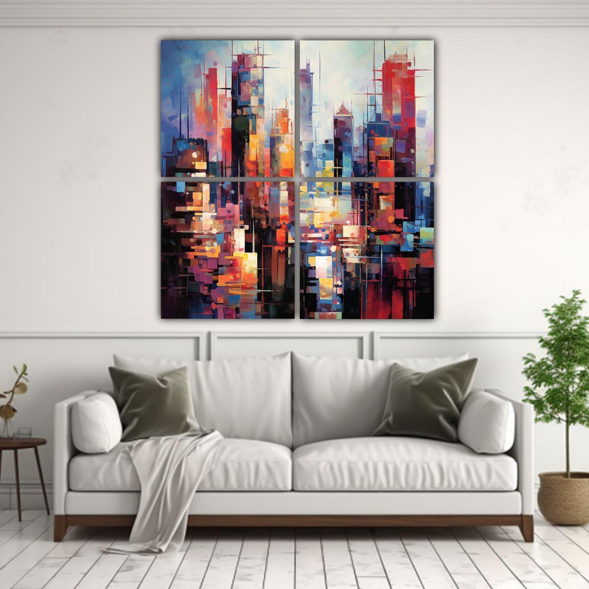 Cuadro De Pared Abstracto De Ciudad Refinado 40x40 Cm-2