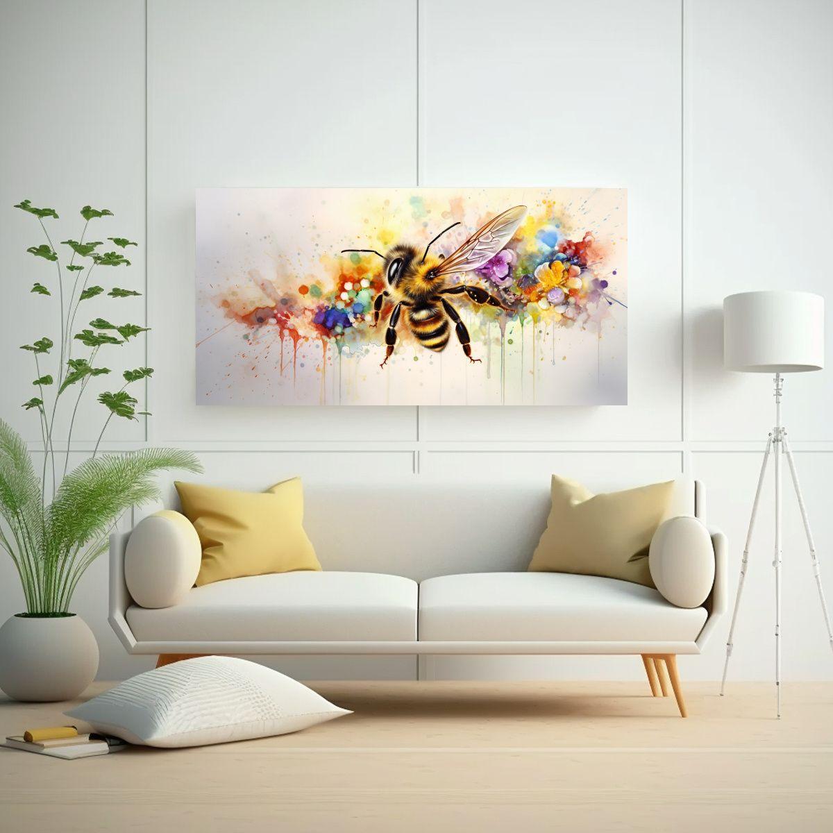 Cuadro De Abeja Colorido En Estilo Acuarela 40x20cm-2
