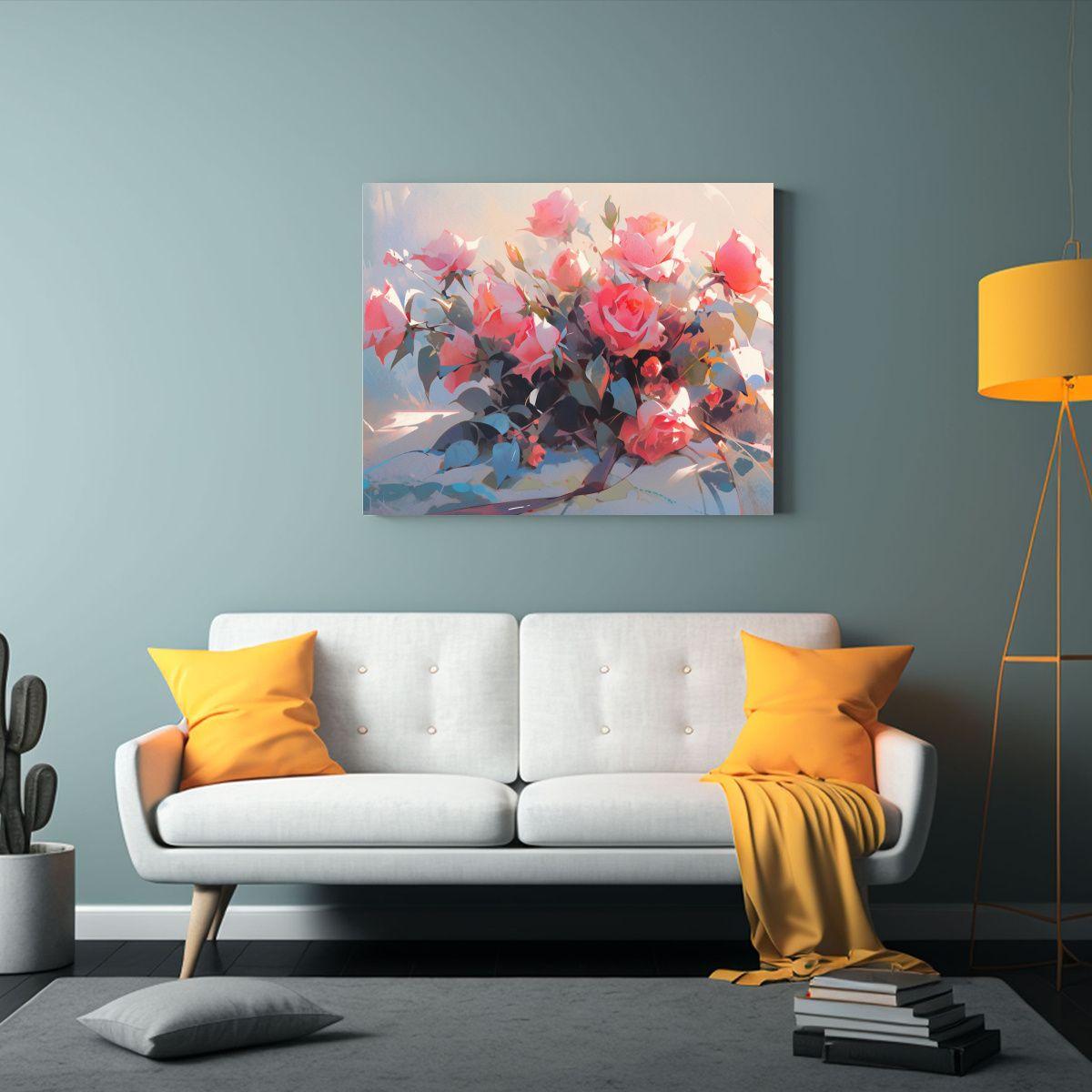 Cuadro De Flores En Lienzo Con Colores Magenta: Estilo Decor 65x50cm-2