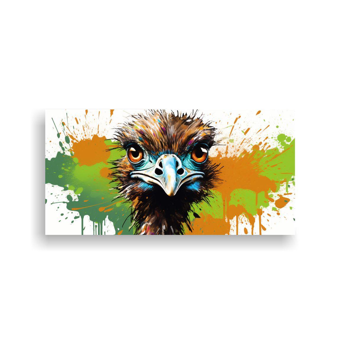 Cuadro Tela Alegría Avestruz En Marrón Y Verde 80x40cm-0