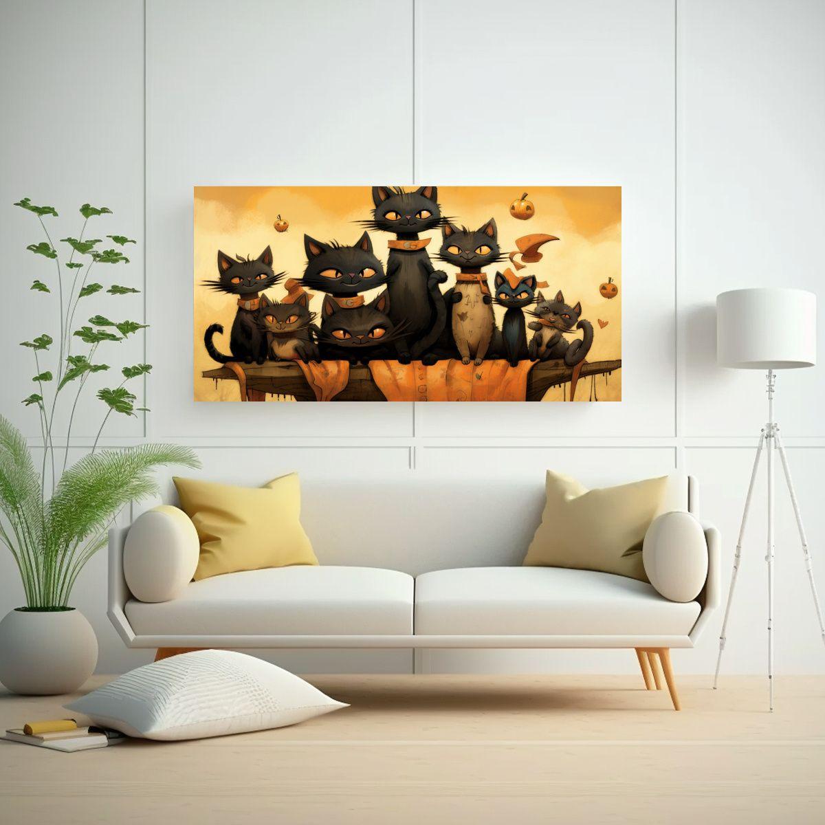 Cuadro Gatos Negros Sobre Pila Mirando Al Sol 120x60cm-2