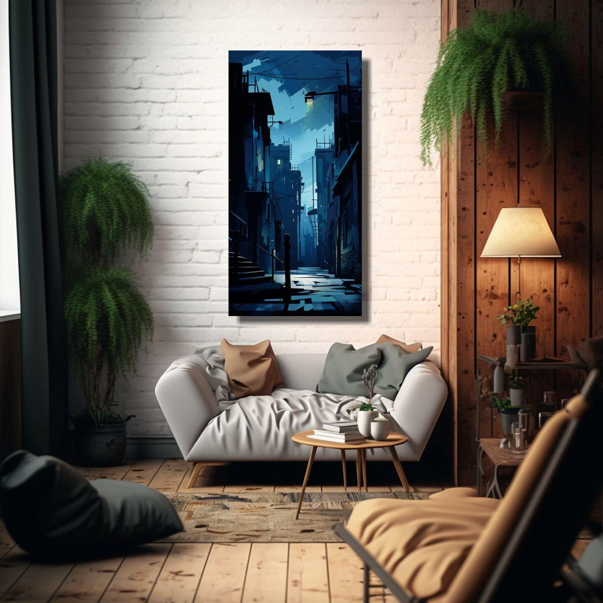 Pintura Decorativa Abstracta De Escena Urbana 30x60cm-2