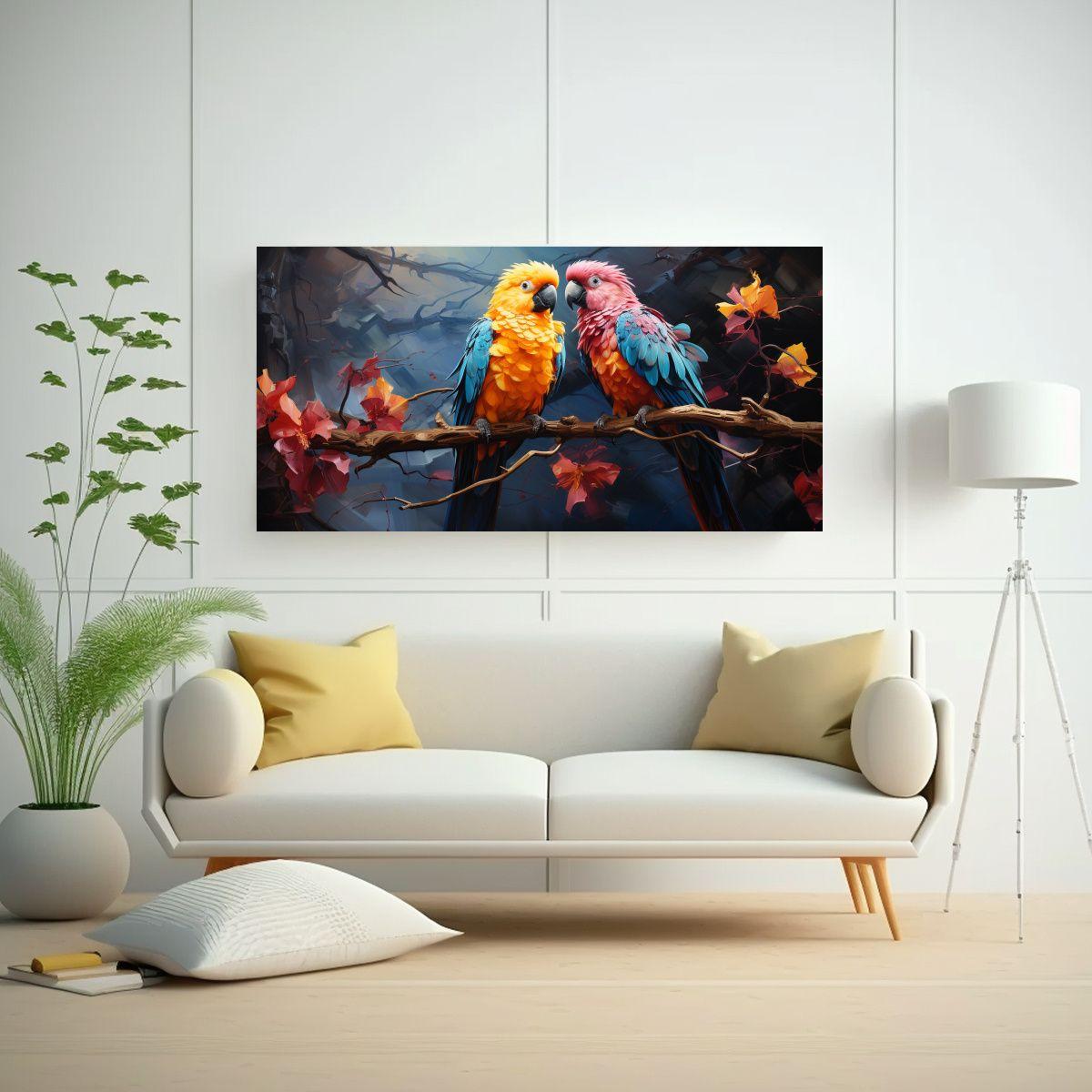 Pintura Estilo óleo Amorosos Pájaros Estilo 60x30 Cm-2