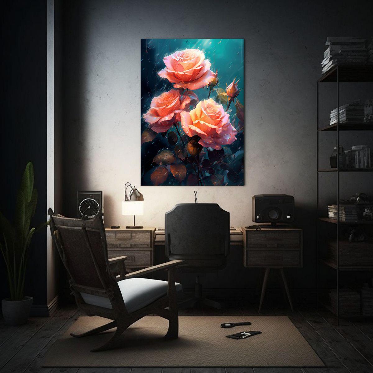 Pintura Digital De Rosas En Flor En Lienzo Vintage 20x30cm-2