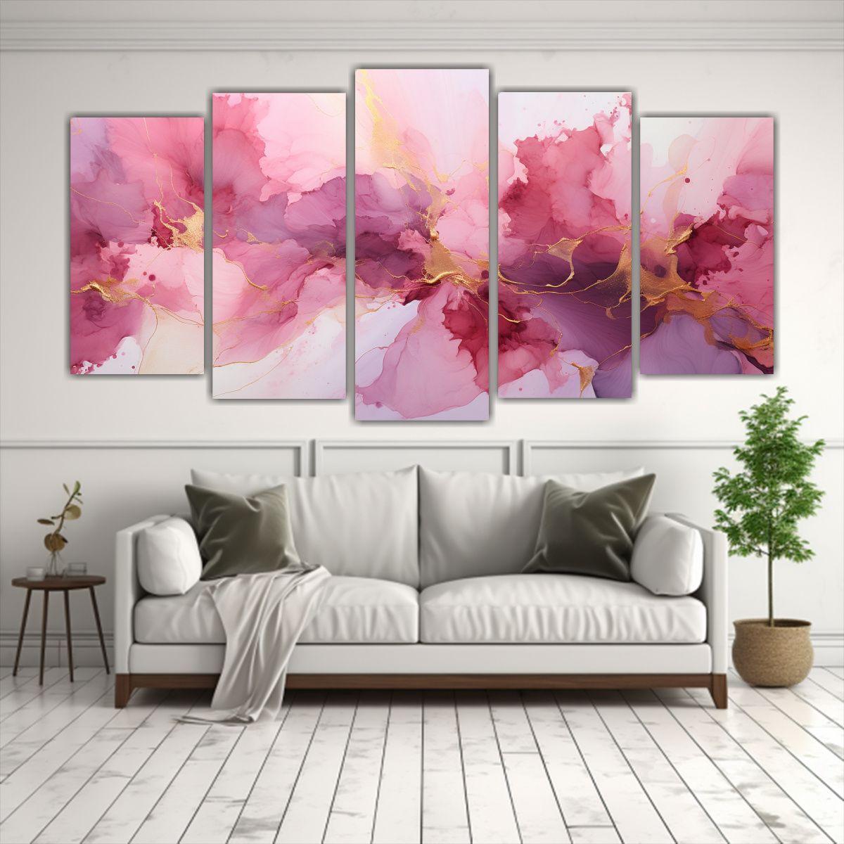 Pinturas Abstractas Modernas Mármol Rosa Y Dorado 100x50 Cm-2