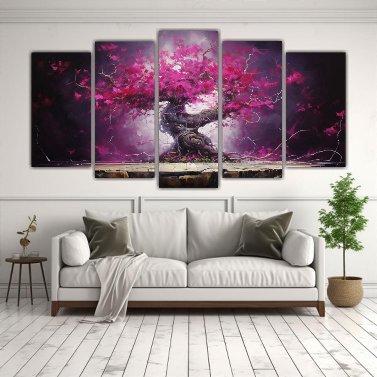 Pintura Abstracta Temática De Bonsái Fucsia En 250x125 Cm-2