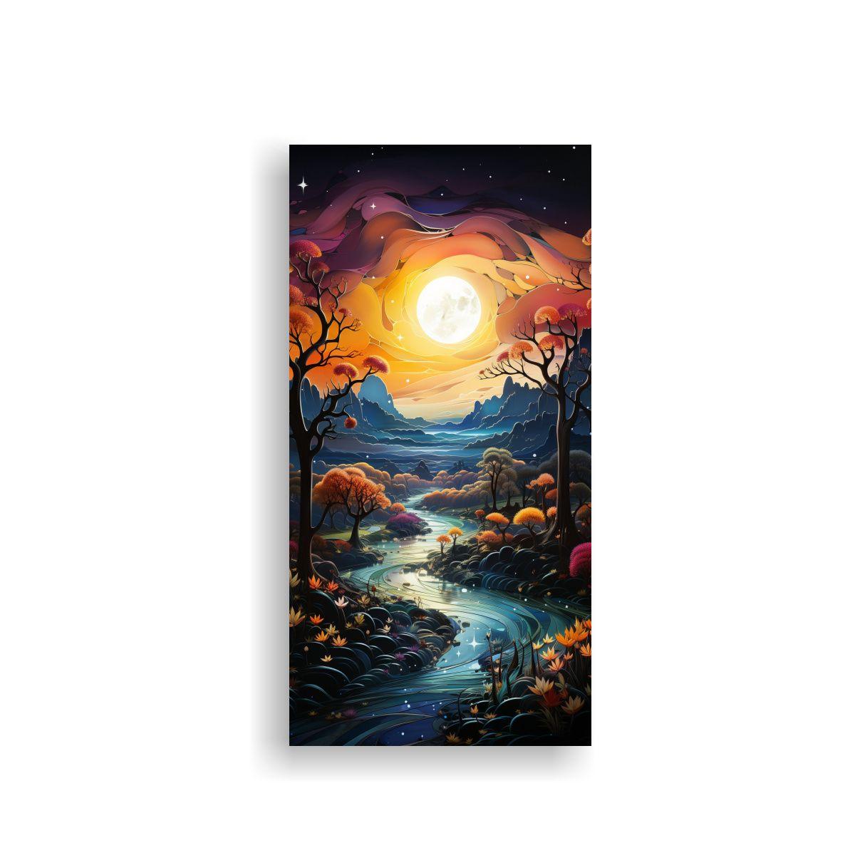 Paisaje Nocturno Montañas Luna Arte Abstracto 70x140cm-0