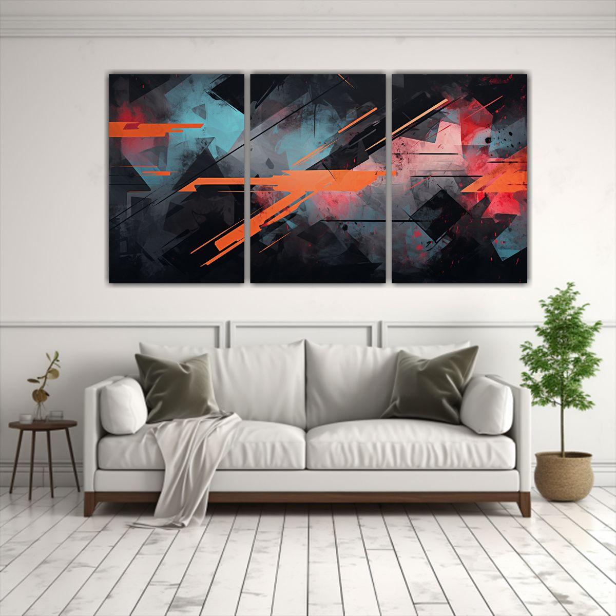 Tríptico Dibujo Abstracto Para Sala 120x60 Cm-2