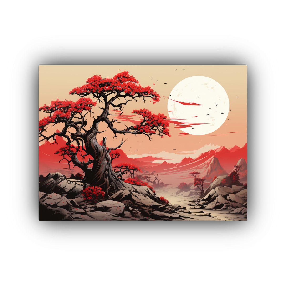 Pintura De Pared: Joshua Tree En Rojo, Estilo Neonoir Y Neo  90x60cm-0