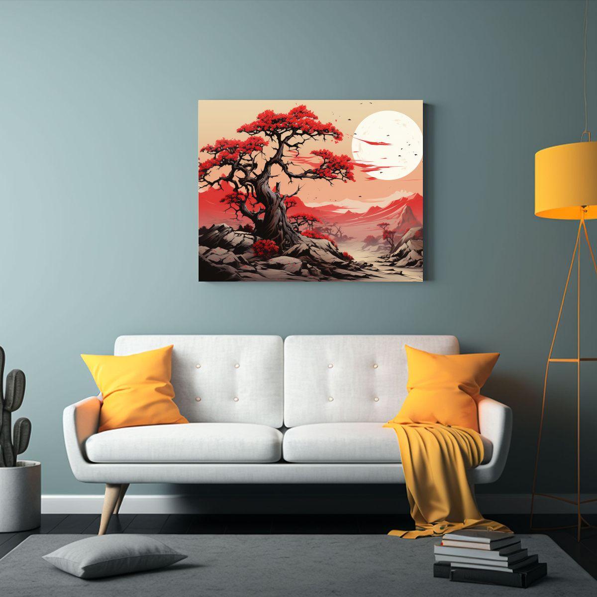Pintura De Pared: Joshua Tree En Rojo, Estilo Neonoir Y Neo  90x60cm-2