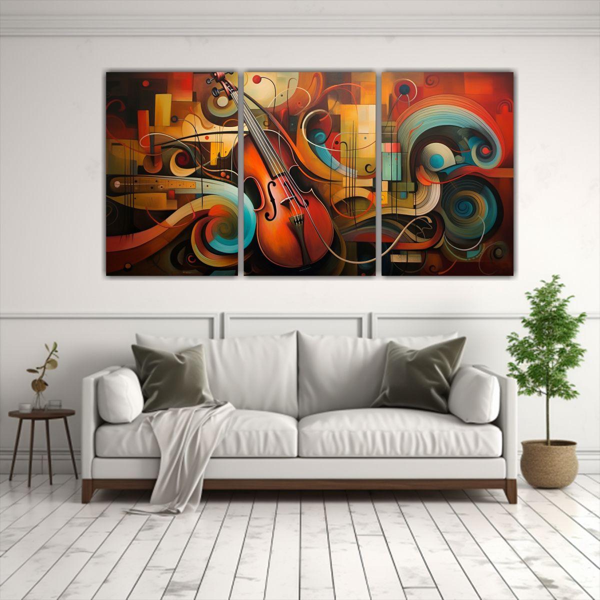 Set 3 Lienzos Cuadro Ambiente Fusión Abstracta 90x45 Cm-2