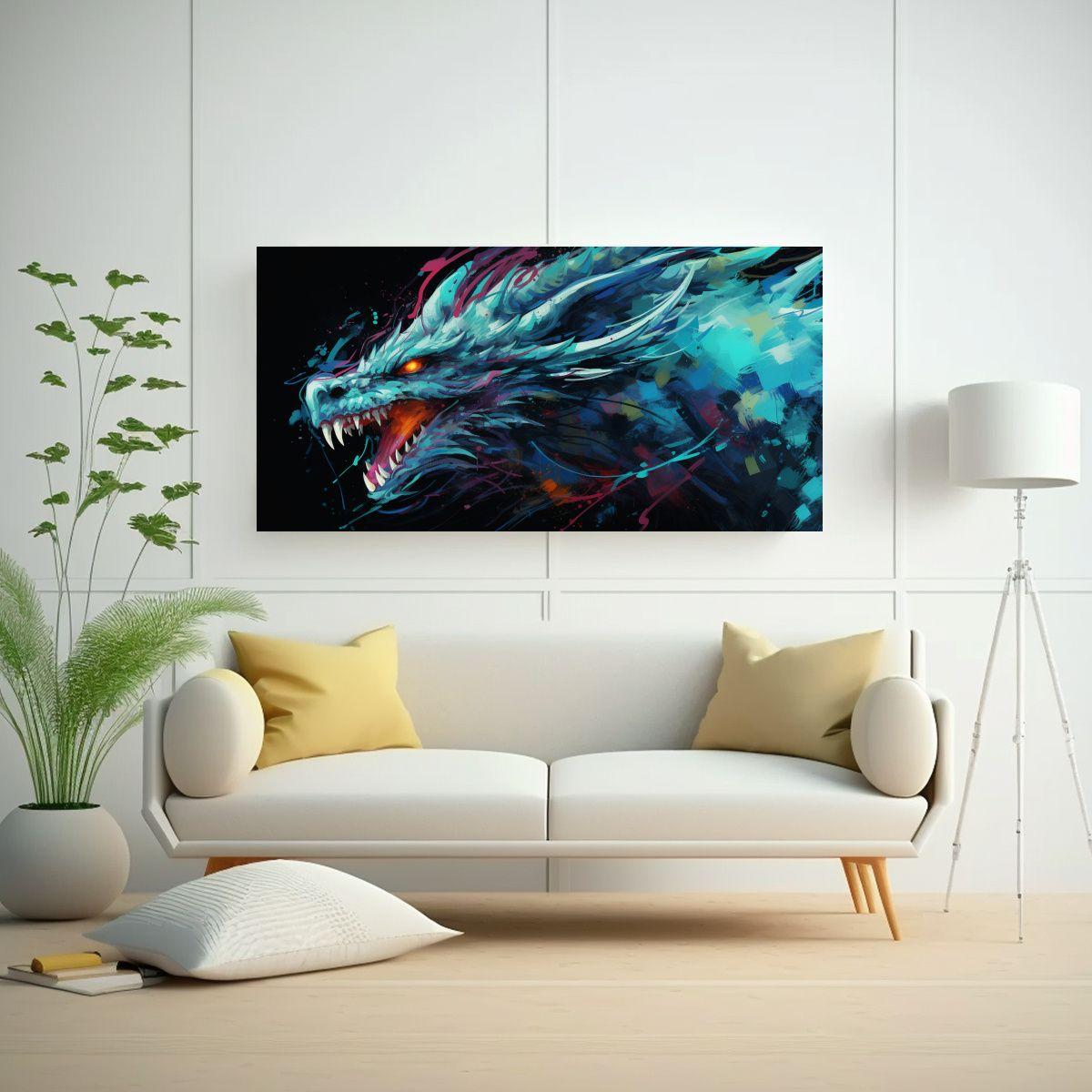 Cuadro Moderno Económico: Dragón En Colores Vibr 140x70cm-2