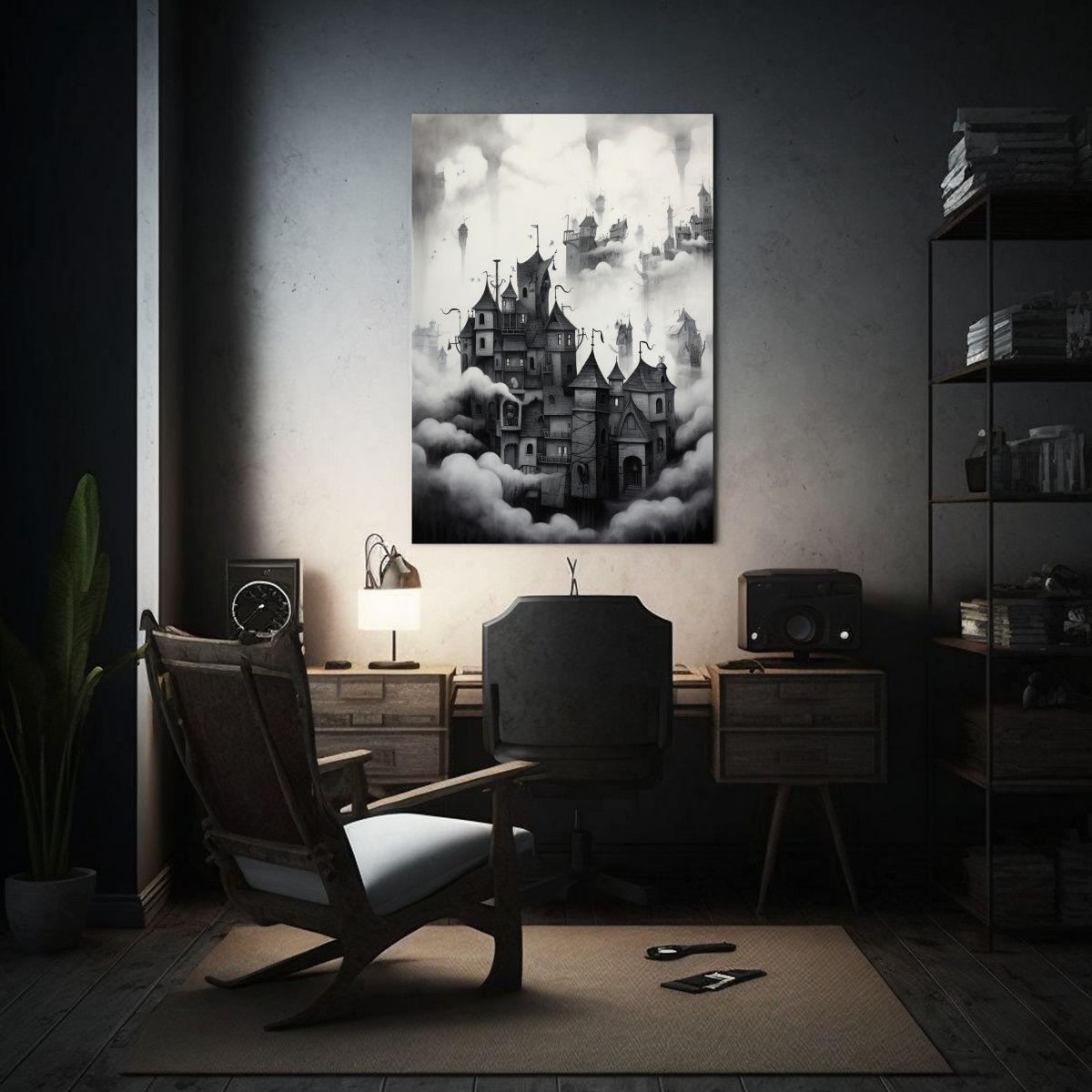 Pintura Original De Una Ciudad De Niebla En Un 60x90cm-2