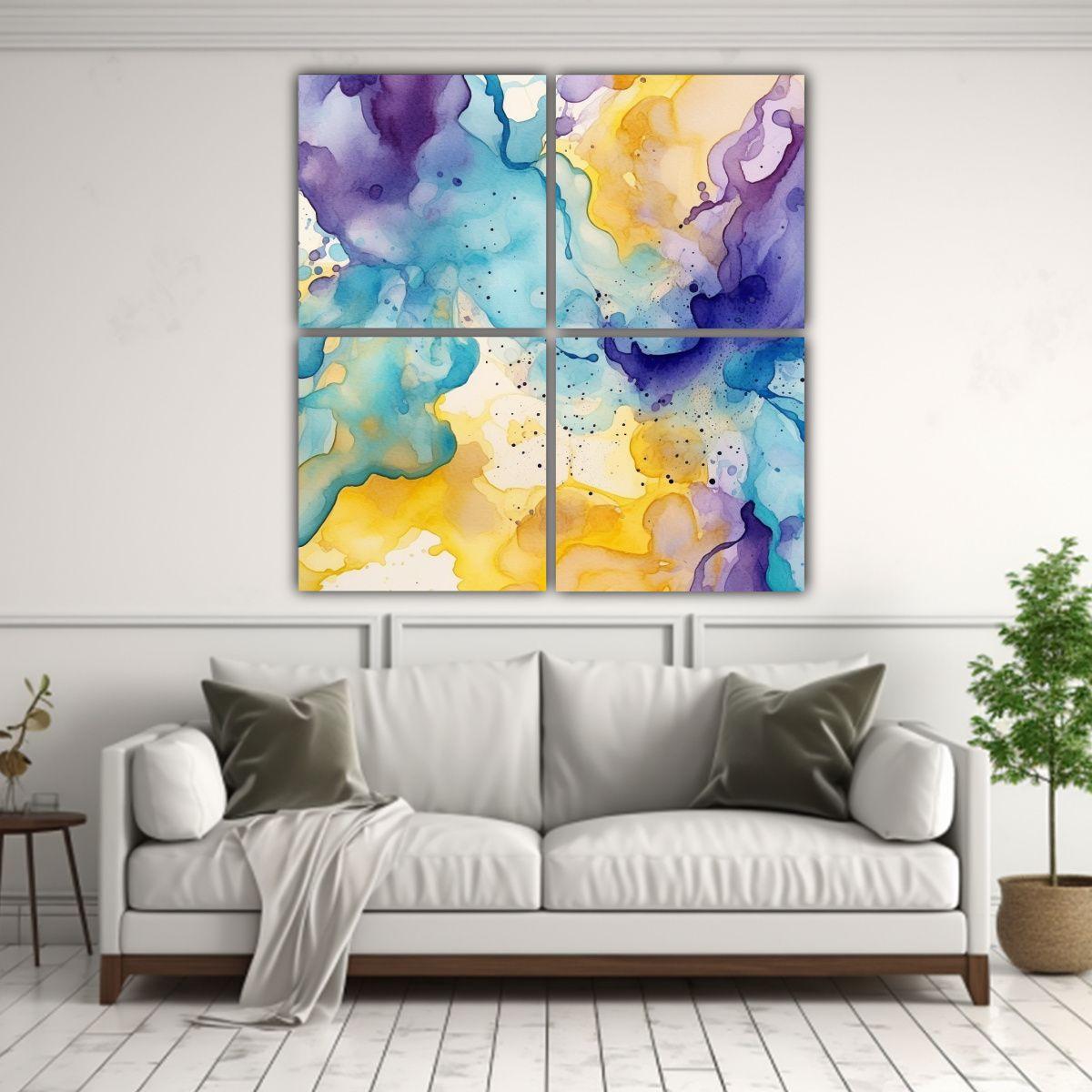 Composición Acuarela En Ondas Y Líneas 140x140 Cm-2