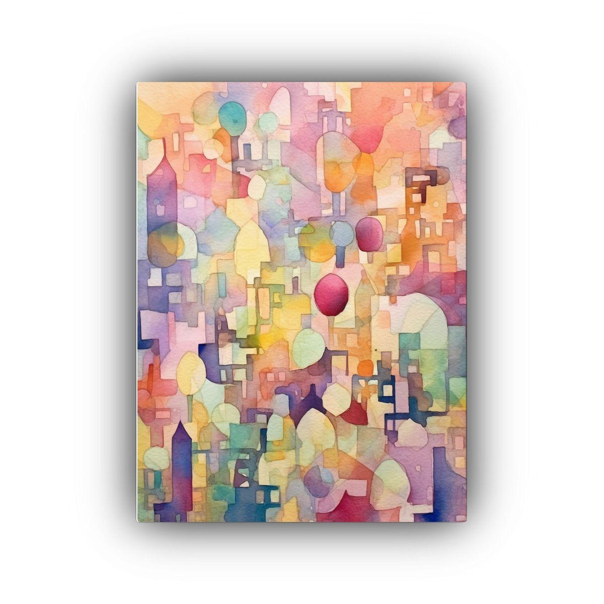 Pintura Abstracta Acuarela De Colores Ciudad 80x120 Cm-0