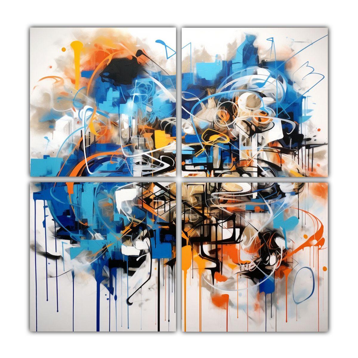 4 Cuadros De Movimiento Impacto Visual Graffiti 140x140 Cm-0