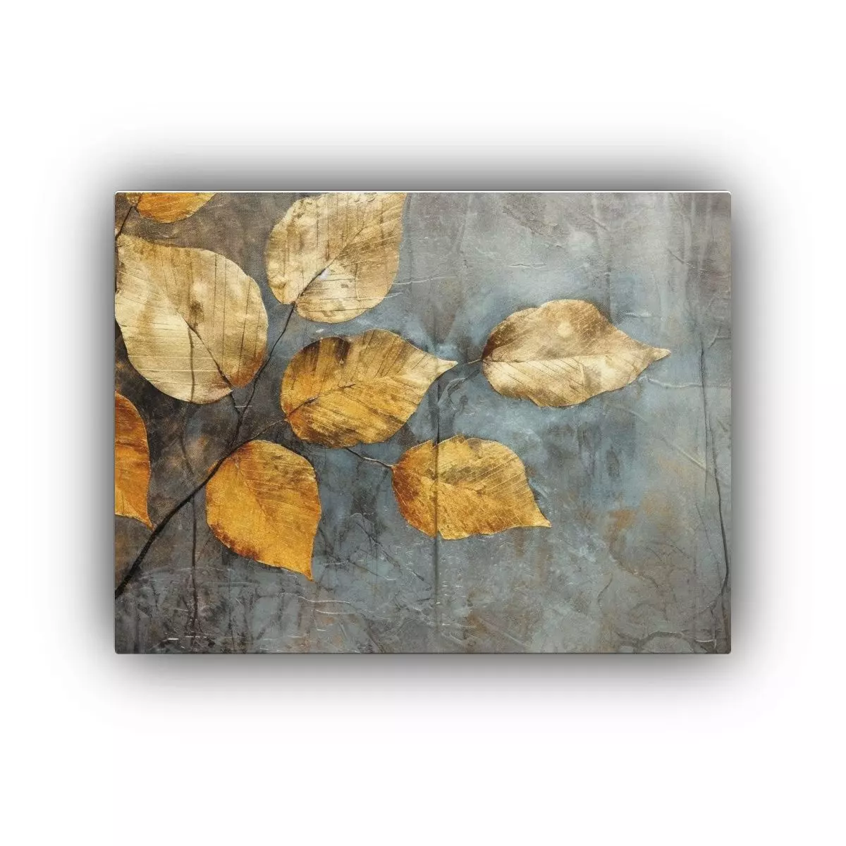 Pintura Abstracta Vintage Con Efecto Visual De Hojas. 75x50cm-0
