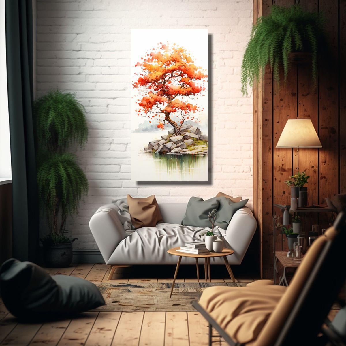 Cuadro Fotografía Árbol Arbutus Rojo Y Naranja, 50x100cm-2