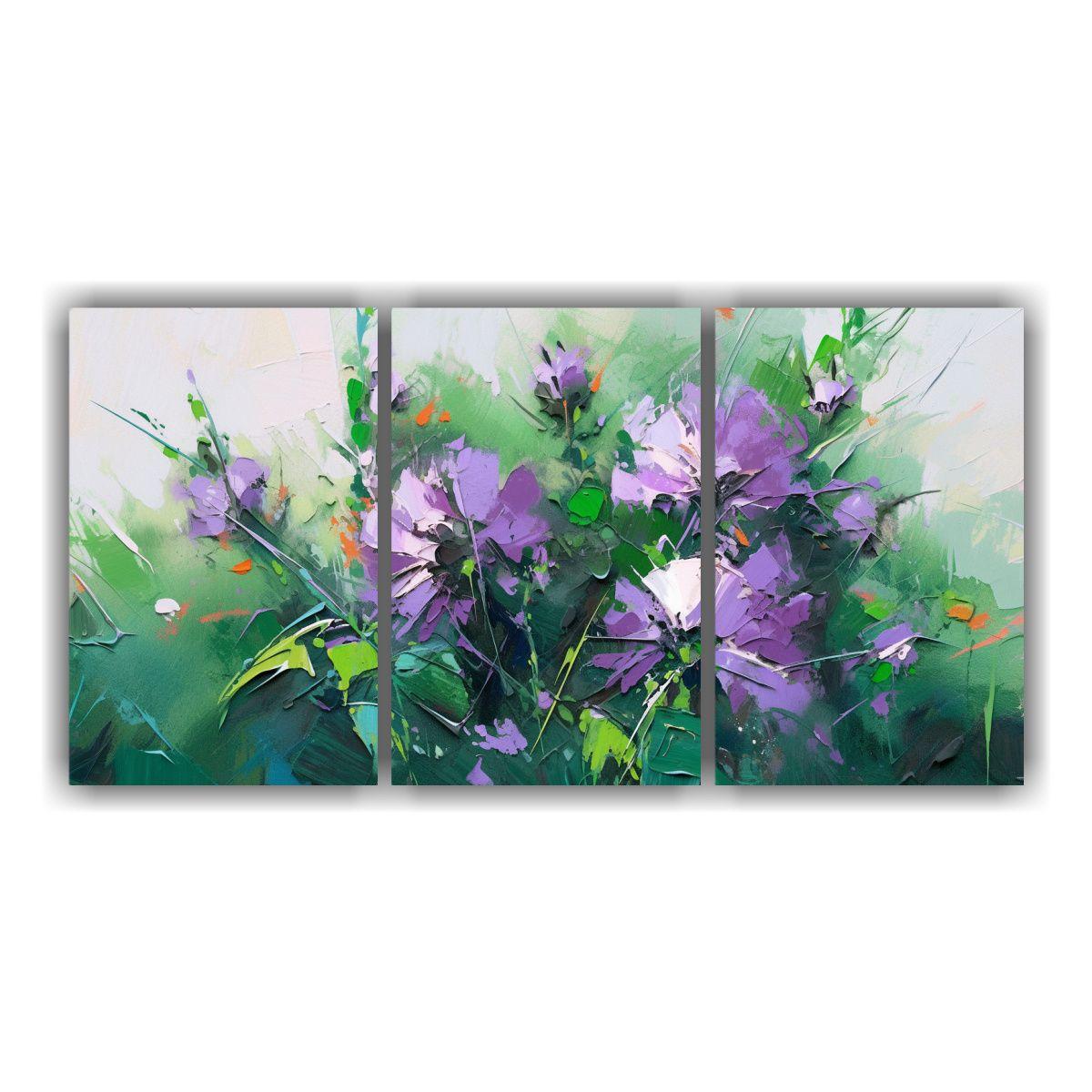Pintura De Flores Verde Y Morado En Lienzo 150x75 Cm-0