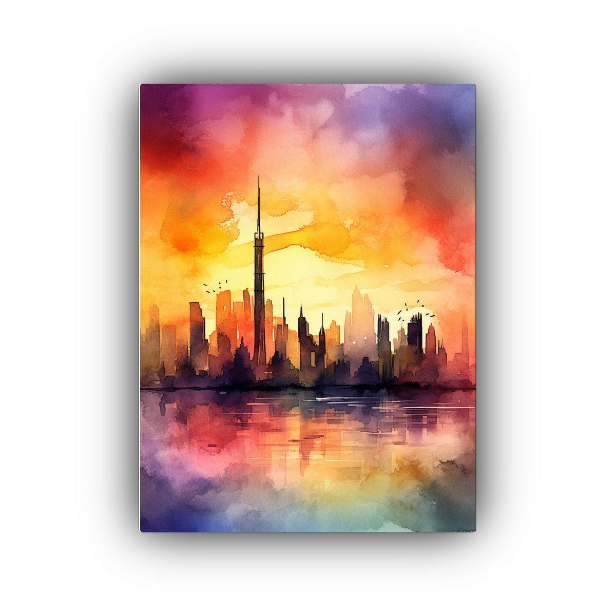 Pintura Decorativa Lienzo Abstracto Con Skyline 20x30cm-0