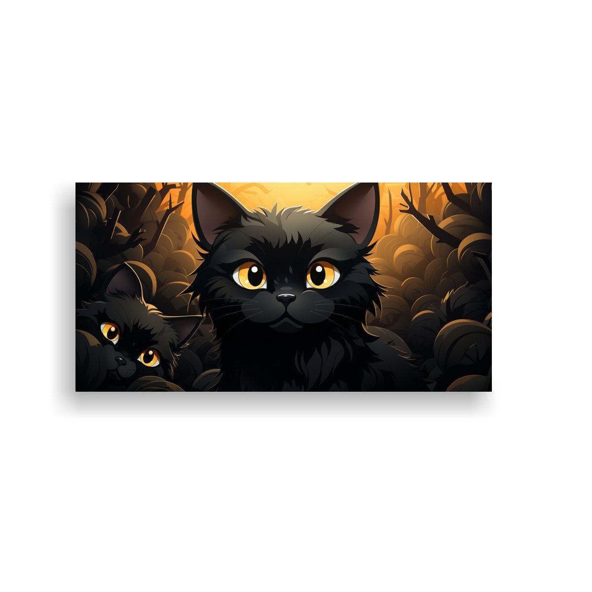 Pintura De Pared: Gato Negro En Lienzo, Estilo 120x60 Cm-0