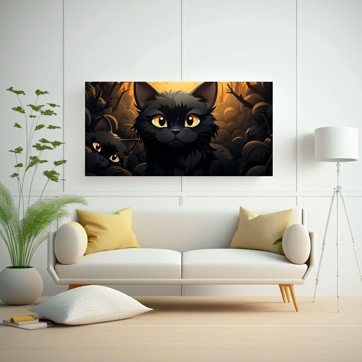 Pintura De Pared: Gato Negro En Lienzo, Estilo 120x60 Cm-2