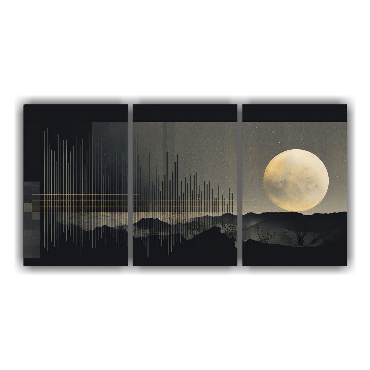 Cuadros Monócromos De Alegría Con Luna Dorada 240x120 Cm-0