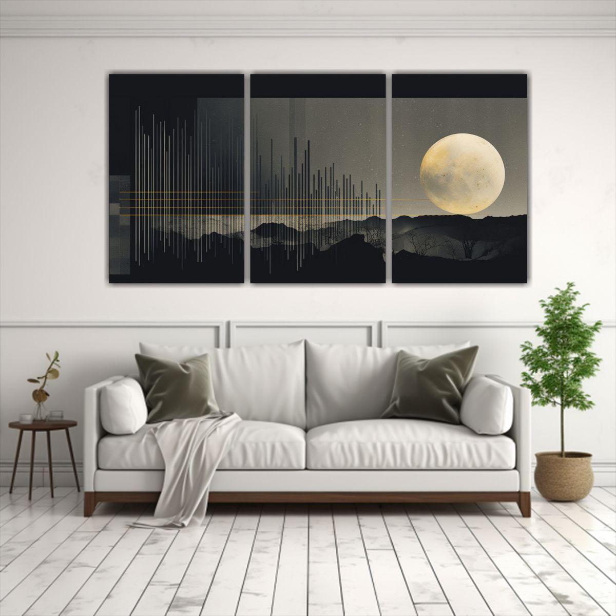 Cuadros Monócromos De Alegría Con Luna Dorada 240x120 Cm-2