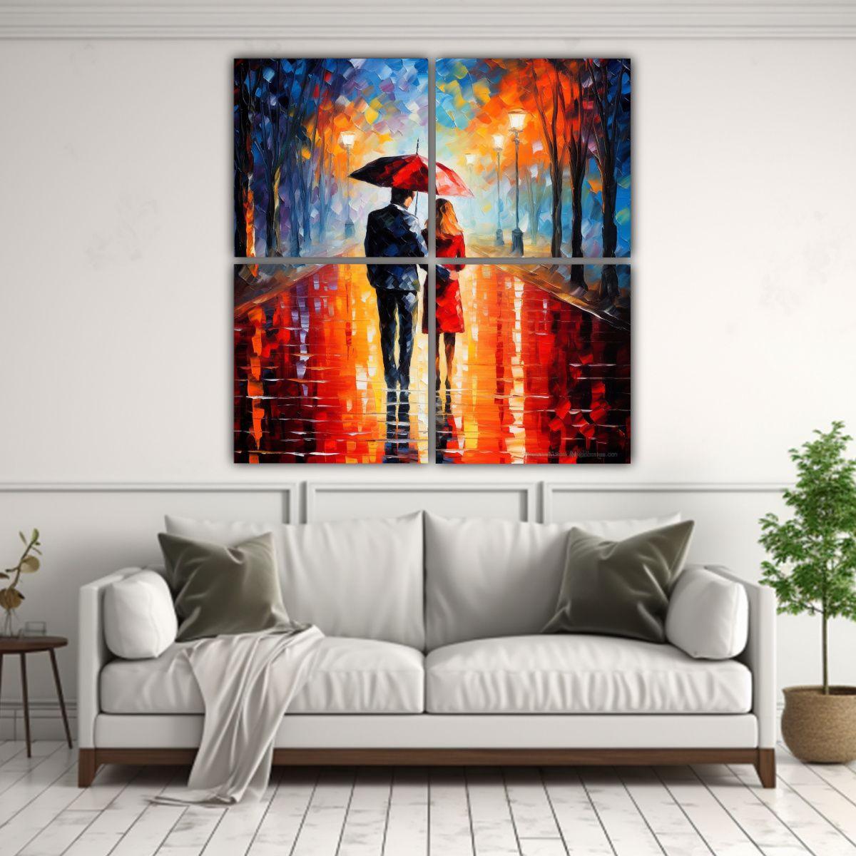 Cuadro Decorativo De Pareja Caminando Bajo Un 160x160 Cm-2