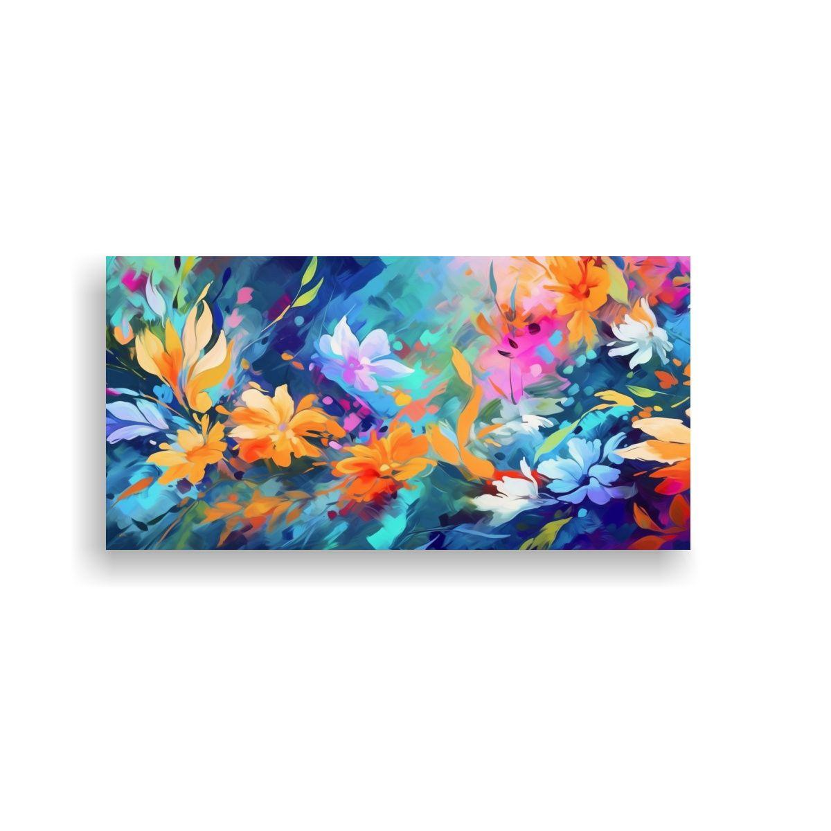 Pintura Abstracta Multicolor Con Flores Y Hojas 60x30cm-0