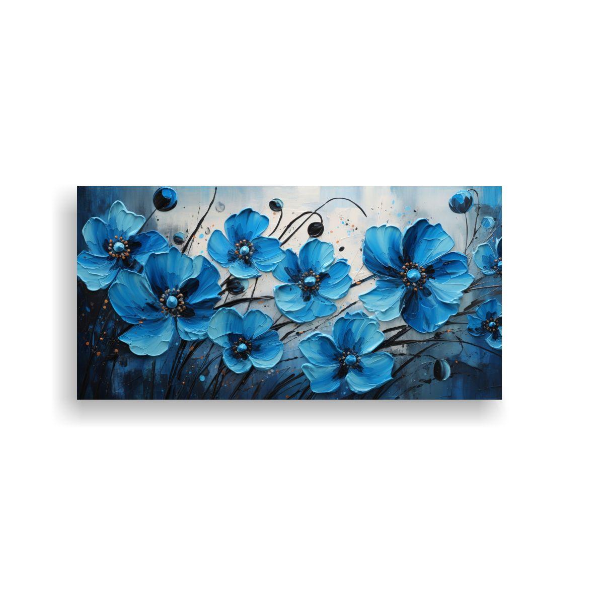 1 Cuadro Concepto Relieve: Flores En Negro Y Azul 120x60 Cm-0