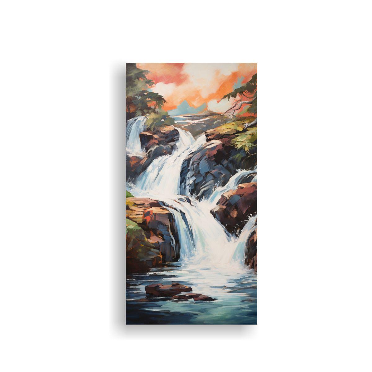 Pintura Decorativa En Lienzo Con Cascada Intensa 60x120cm-0