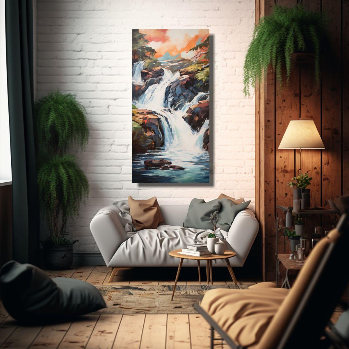 Pintura Decorativa En Lienzo Con Cascada Intensa 60x120cm-2