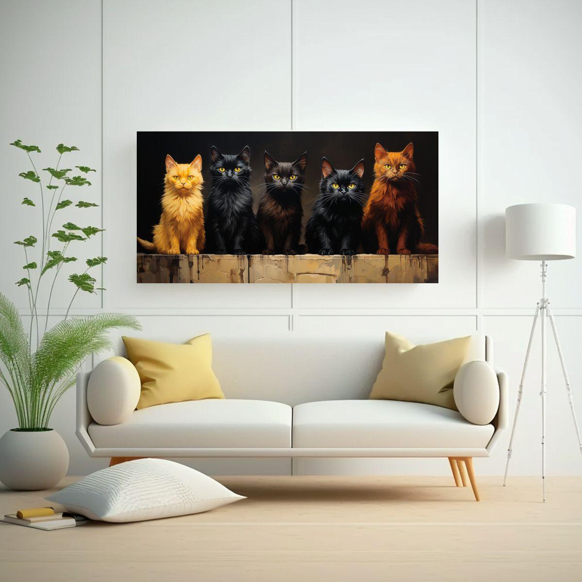 Pintura Abstracta De Gatos Negros En Una Pila 60x30cm-2