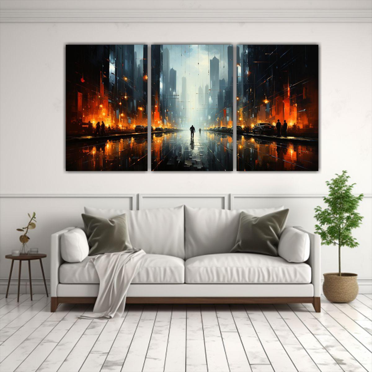 Pinturas Decorativas De Paisaje Urbano Abstracto 90x45 Cm-2