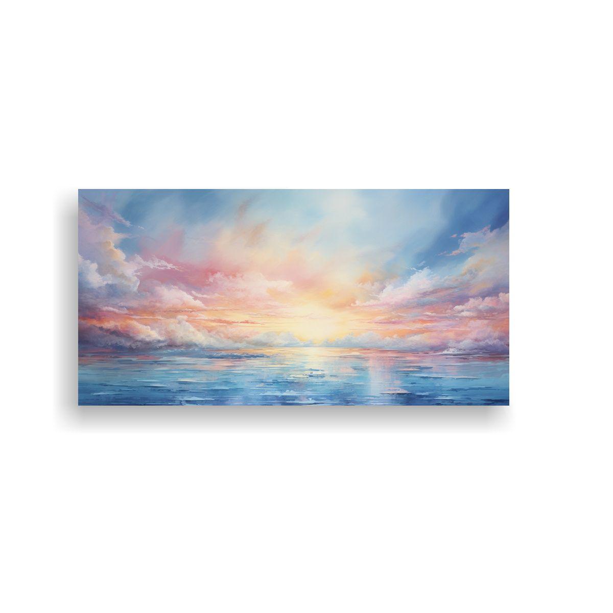 Pintura Abstracta De Mar Y Cielo Con Acuarelas: 80x40cm-0