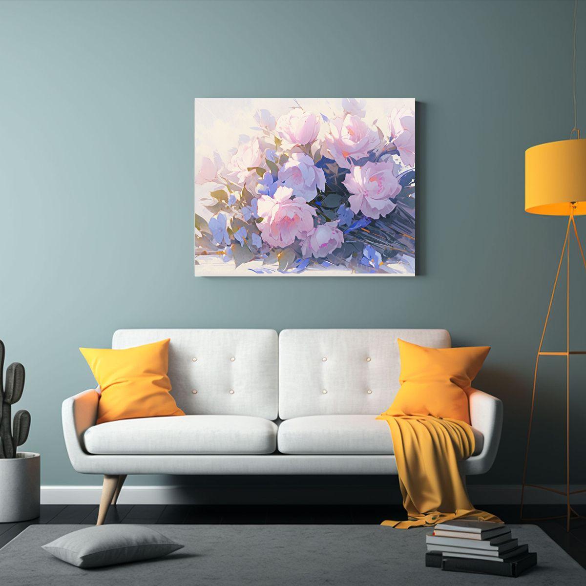 Cuadro Floral Púrpura Y Rosa En Lienzo Para Decoración. 30x20cm-2
