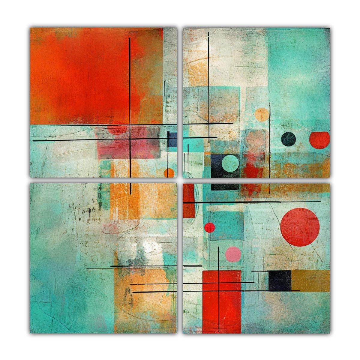Cuatro Cuadros Concepto Rectangular Arte Moderno 40x40 Cm-0