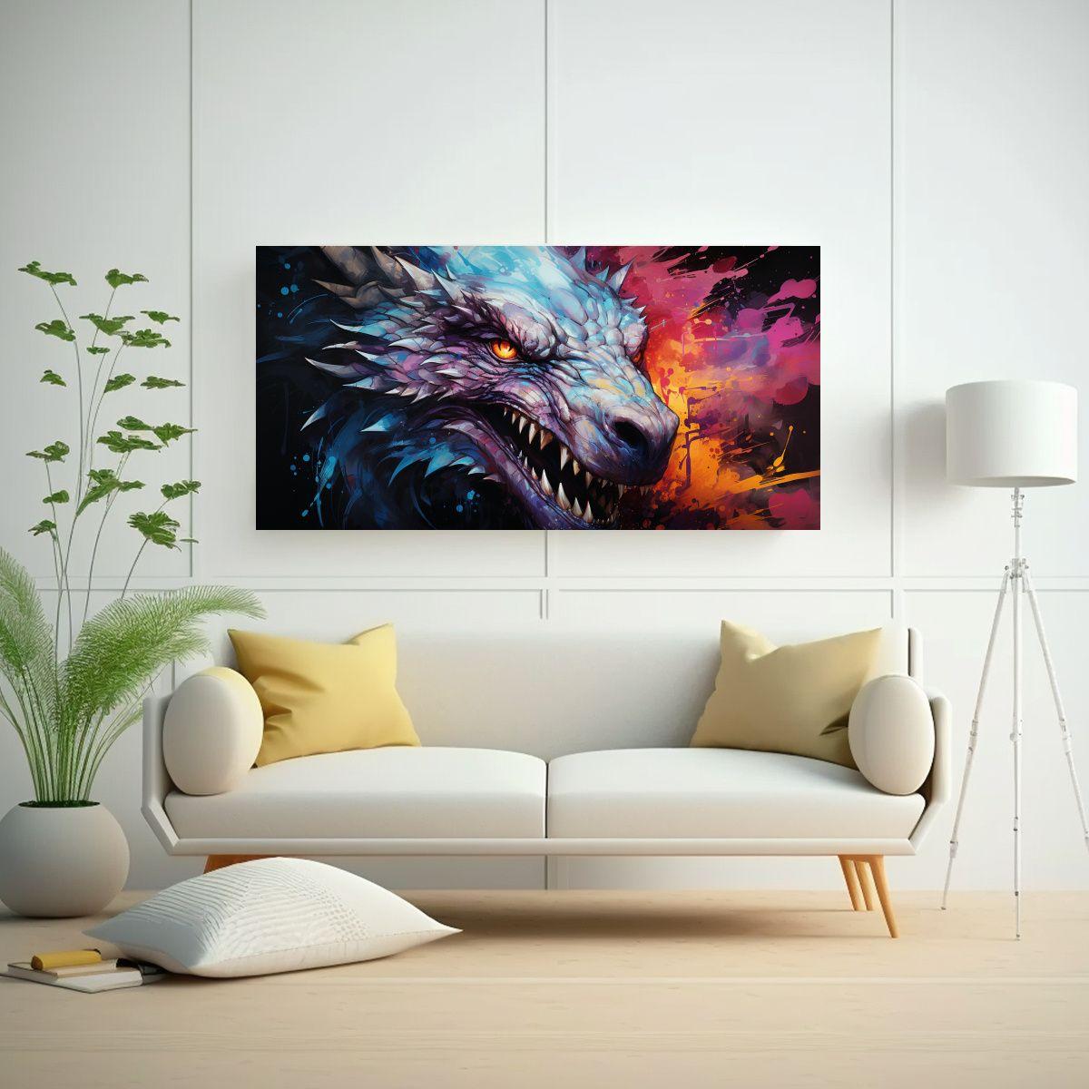 Cuadro Venta: Dragón En Colores Vibrantes Y Paste 100x50cm-2