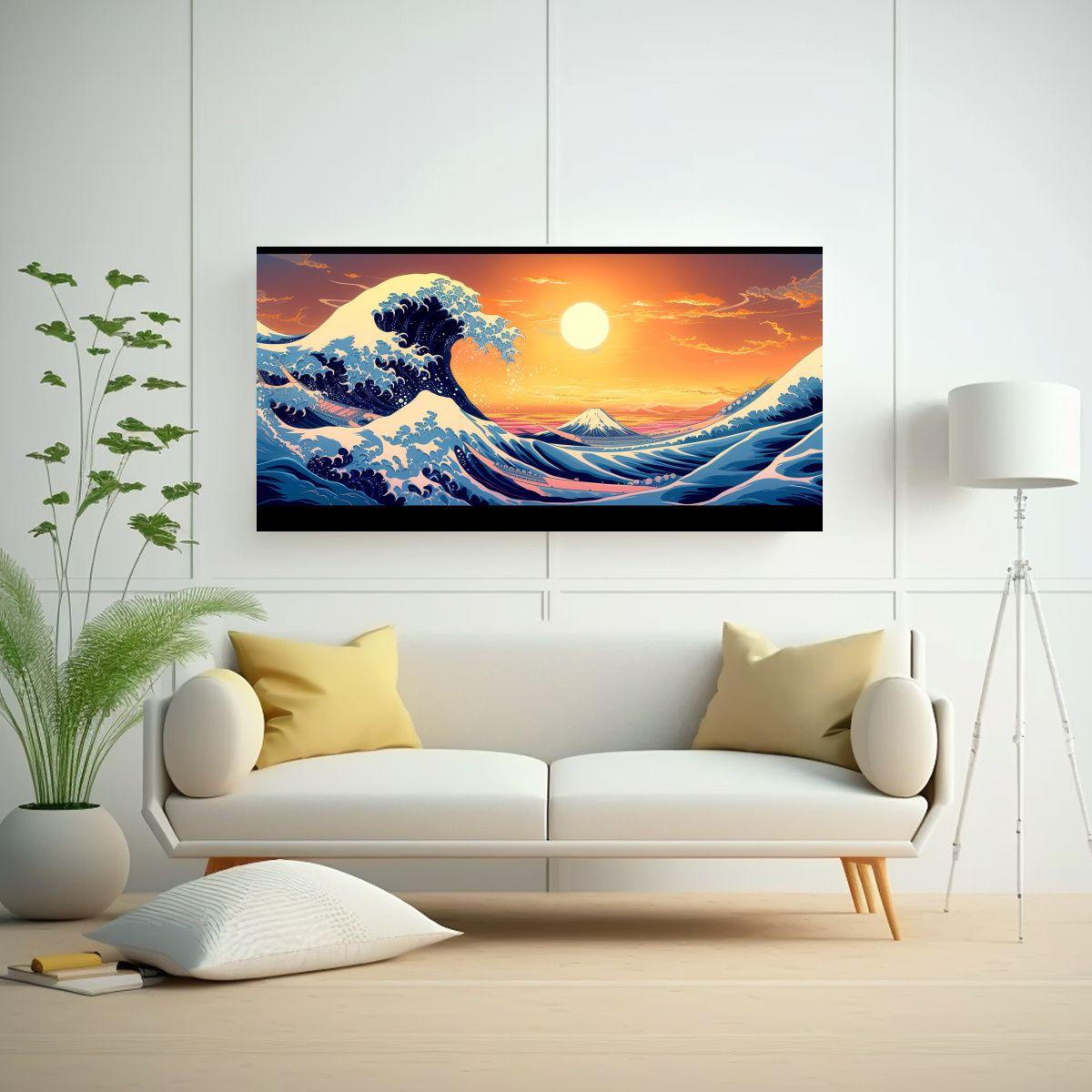 Pintura Decorativa: Ola Gigante De Kanagawa Con 120x60cm-2