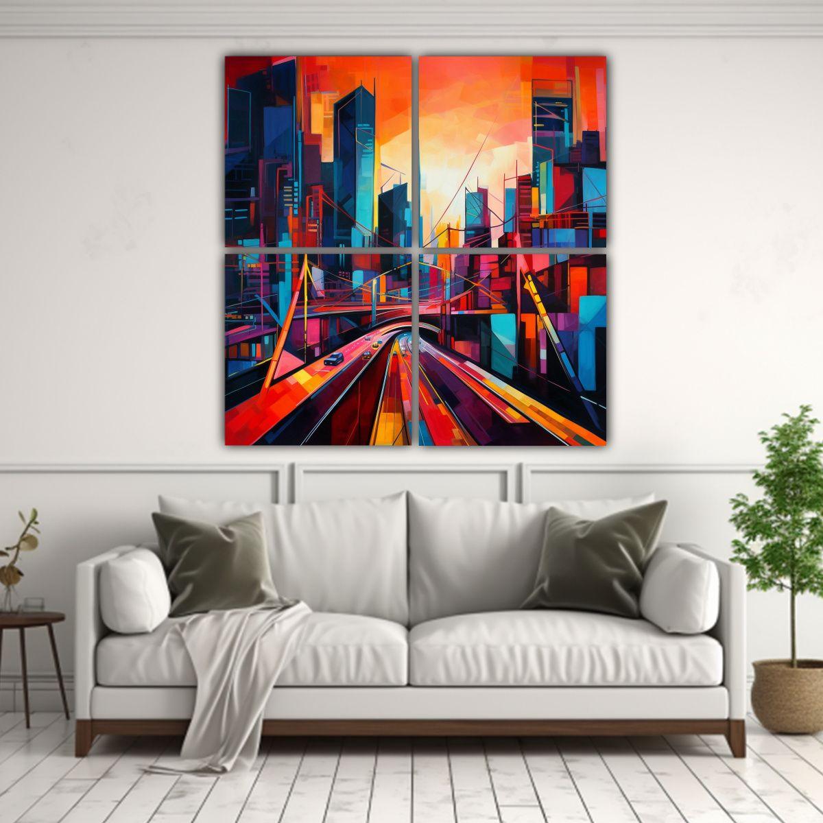 Cuadro Abstracto De Ciudad Imaginaria En Lienzo 60x60 Cm-2