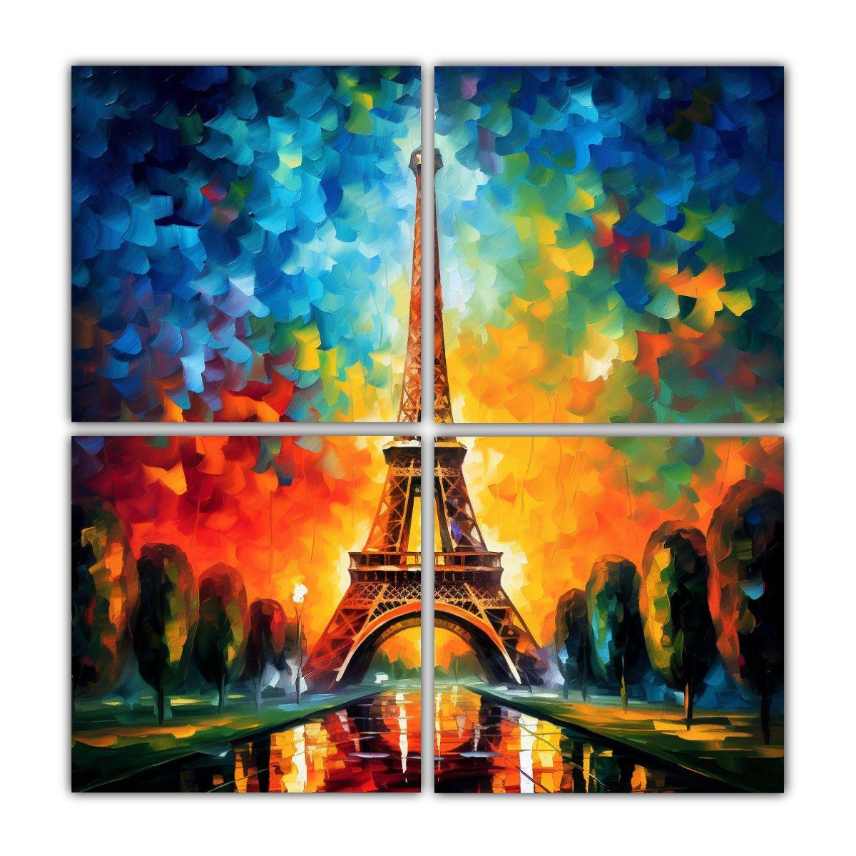 4 Lienzos Cuadro Motivo Torre Eiffel Estilo 100x100 Cm-0