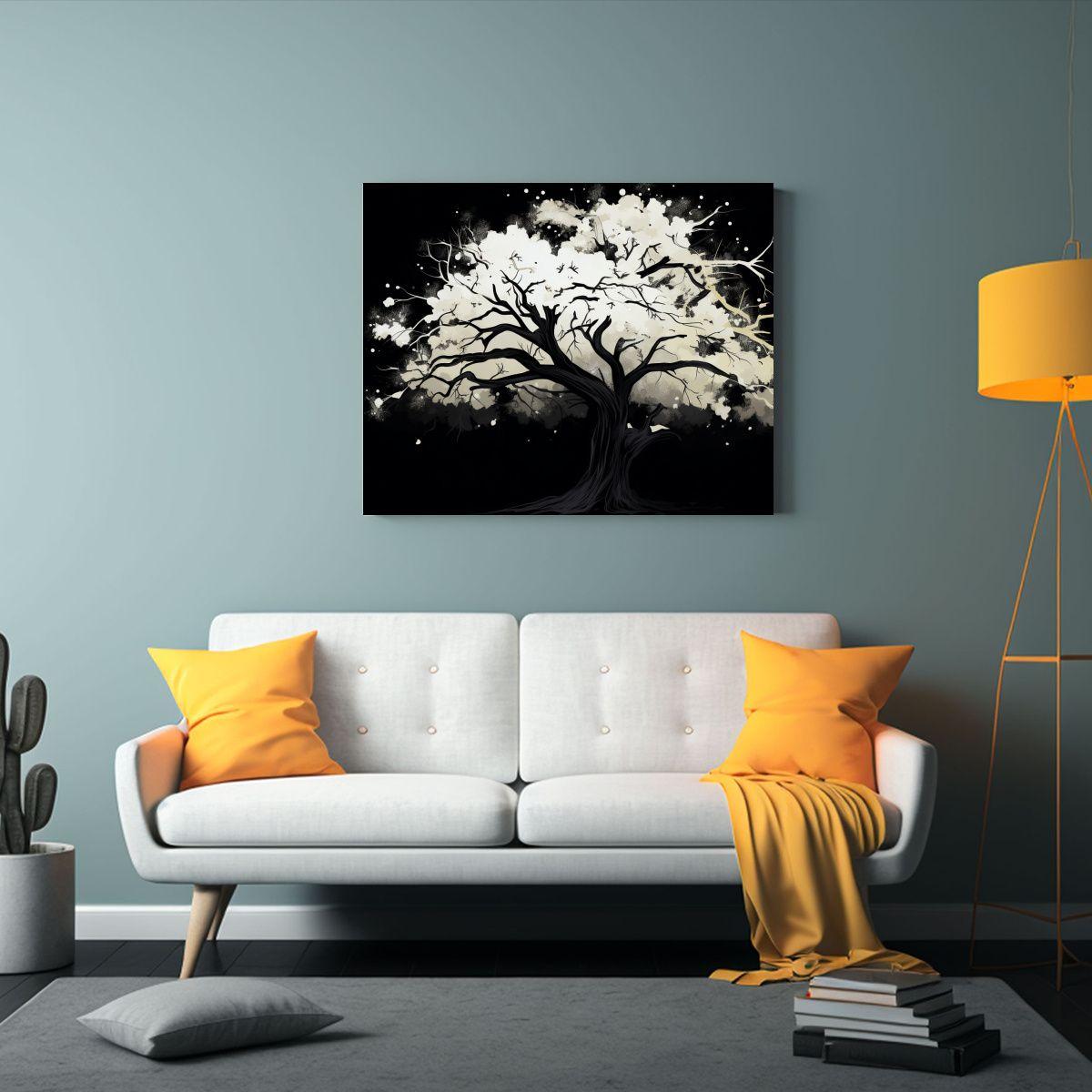 Pintura Lienzo Cuadro Contraste Roble En Blanco Y Negro Neon 65x50cm-2