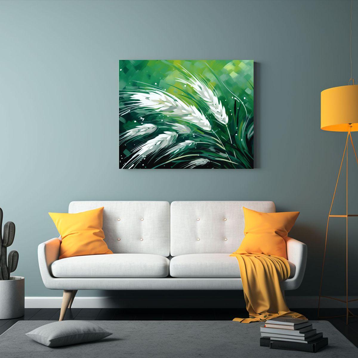 Cuadro De Trigo Verde Y Blanco En Atmosfera Neonoir 65x50cm-2