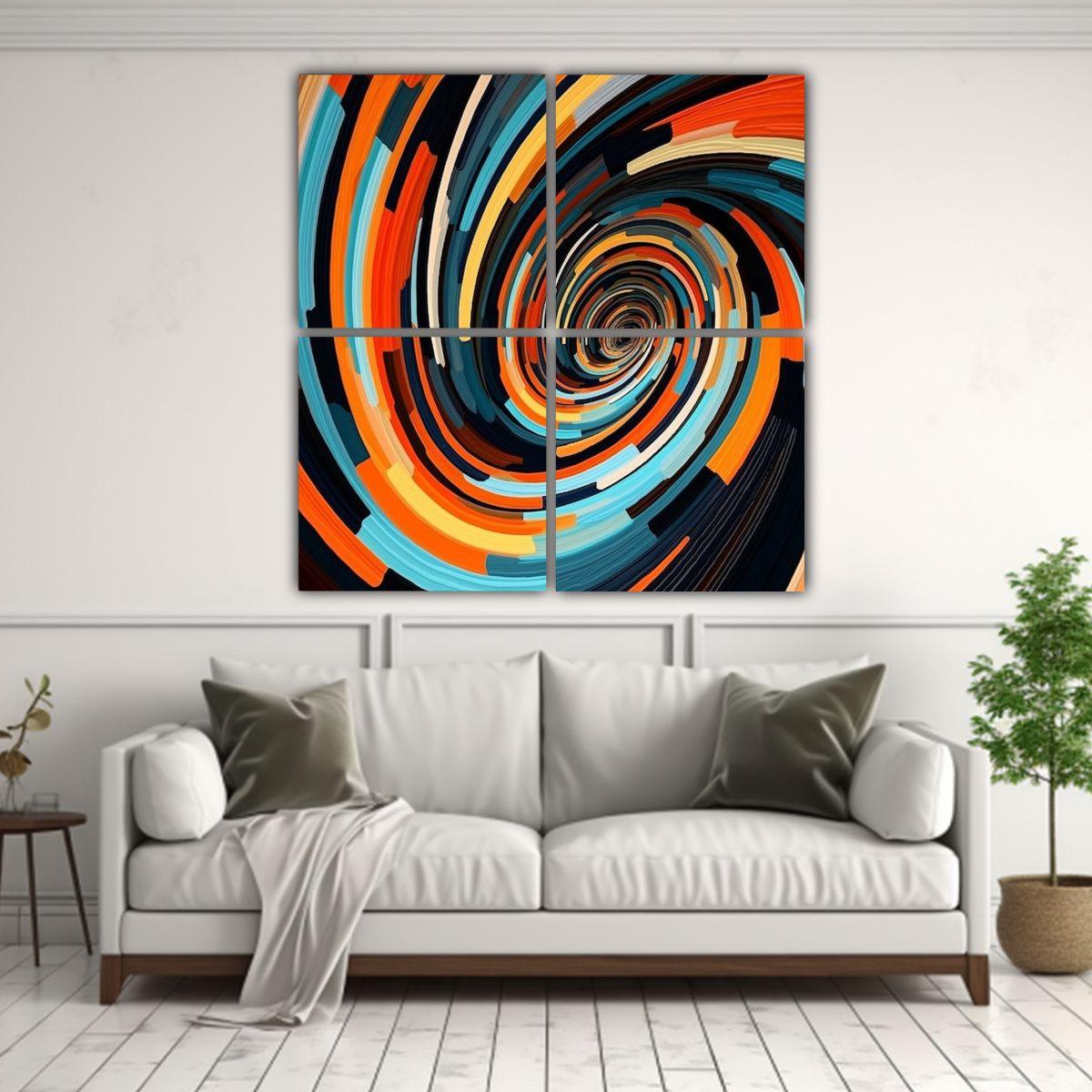 Pintura Geométrica En Naranja, Negro Y Turquesa 60x60 Cm-2