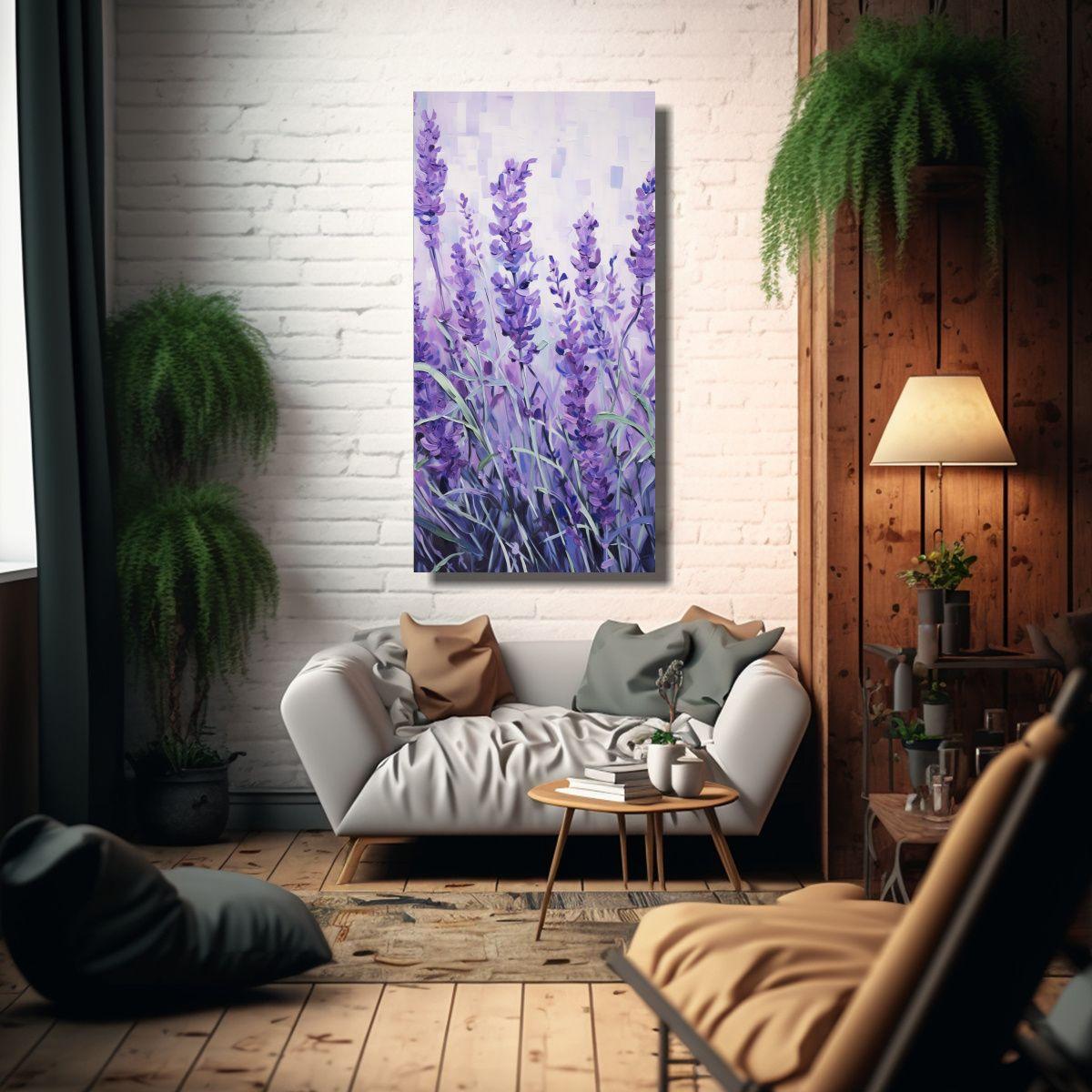 Lienzo De Tela Abstracta De Hierbas En Tonos Lavan 50x100cm-2