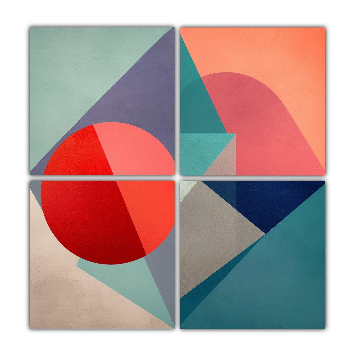 Cuatro Lienzos De Tela Abstractos Geométricos 40x40 Cm-0